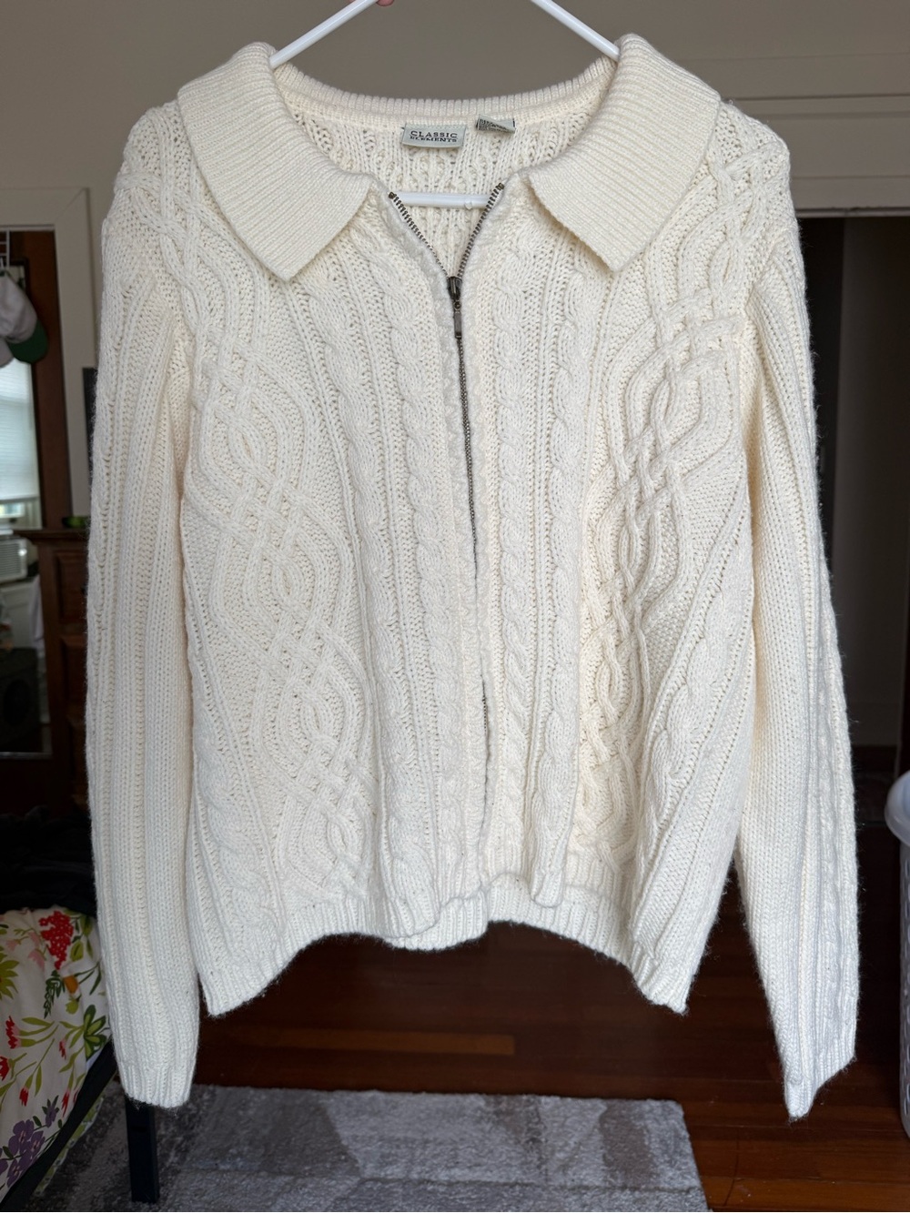 VTG Basic Editions collared knit zippered sweatshirt / XL / cream
